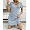 Ekouaer Women’s Nightgown Ribbed Knit Nightshirt V Neck Sleepshirt Short Sleeve Sleepdress(Clear Blue)