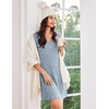 Ekouaer Women’s Nightgown Ribbed Knit Nightshirt V Neck Sleepshirt Short Sleeve Sleepdress(Clear Blue)