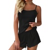 Ekouaer Womens Cami Pajama Sets 2 Piece Ribbed Knit PJs | Sleeveless Soft loungewear, great choice for weddings, bridal parties, honeymoons and any romantic occasions(Black)
