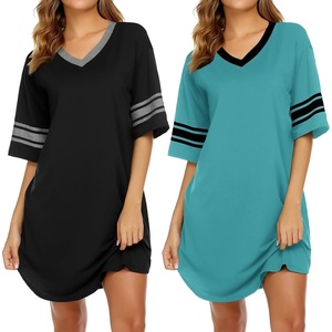 Ekouaer Nightgowns for Women 2 Pack Short Sleeve Nightgown V Neck Sleepwear | Soft Color Block Sleep Shirts, Oversized Night Shirts, Boyfriend Sleep Dress for Sleeping, Daily Wear, Pajama Party, S-4XL(Black/Ceramic Green)