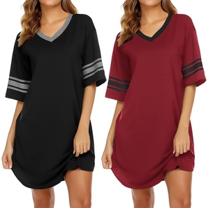 Ekouaer Nightgowns for Women 2 Pack Short Sleeve Nightgown V Neck Sleepwear | Soft Color Block Sleep Shirts, Oversized Night Shirts, Boyfriend Sleep Dress for Sleeping, Daily Wear, Pajama Party, S-4XL(Black/Wine Red)
