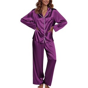 Ekouaer Pajamas For Women Silk Pjs Long Sleeve Button Down Lounge Sets | Christmas Pajamas 2 Piece Satin Sleepwear Cute Print,Fun Pjs for Sleep,Wedding,Bridal Party,Holiday(Purple)