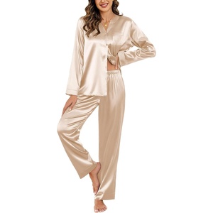 Ekouaer Silk Pajamas for Women 2 Piece Satin PJs Button Up Sleepwear | Smooth Silk Fabric, Long Sleeve Button Down Top, Matching Pants with Pockets, Relaxed Fit, Ideal for Sleep and Lounge(Light Khaki)