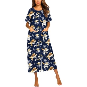 Ekouaer Women Robe Zipper Short Sleeves Full Length House Coat with Pockets | Zip Up Bathrobe, Short Sleeve, Soft and Lightweight(C-yellow Flower)