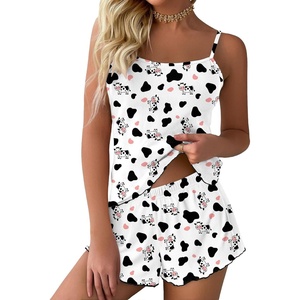 Ekouaer Womens Cami Pajama Sets 2 Piece Ribbed Knit PJs | Sleeveless Soft loungewear, great choice for weddings, bridal parties, honeymoons and any romantic occasions(Cow)