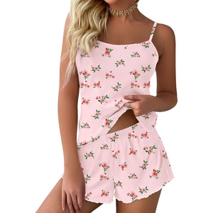 Ekouaer Womens Cami Pajama Sets 2 Piece Ribbed Knit PJs | Sleeveless Soft loungewear, great choice for weddings, bridal parties, honeymoons and any romantic occasions(Pink Flowers)