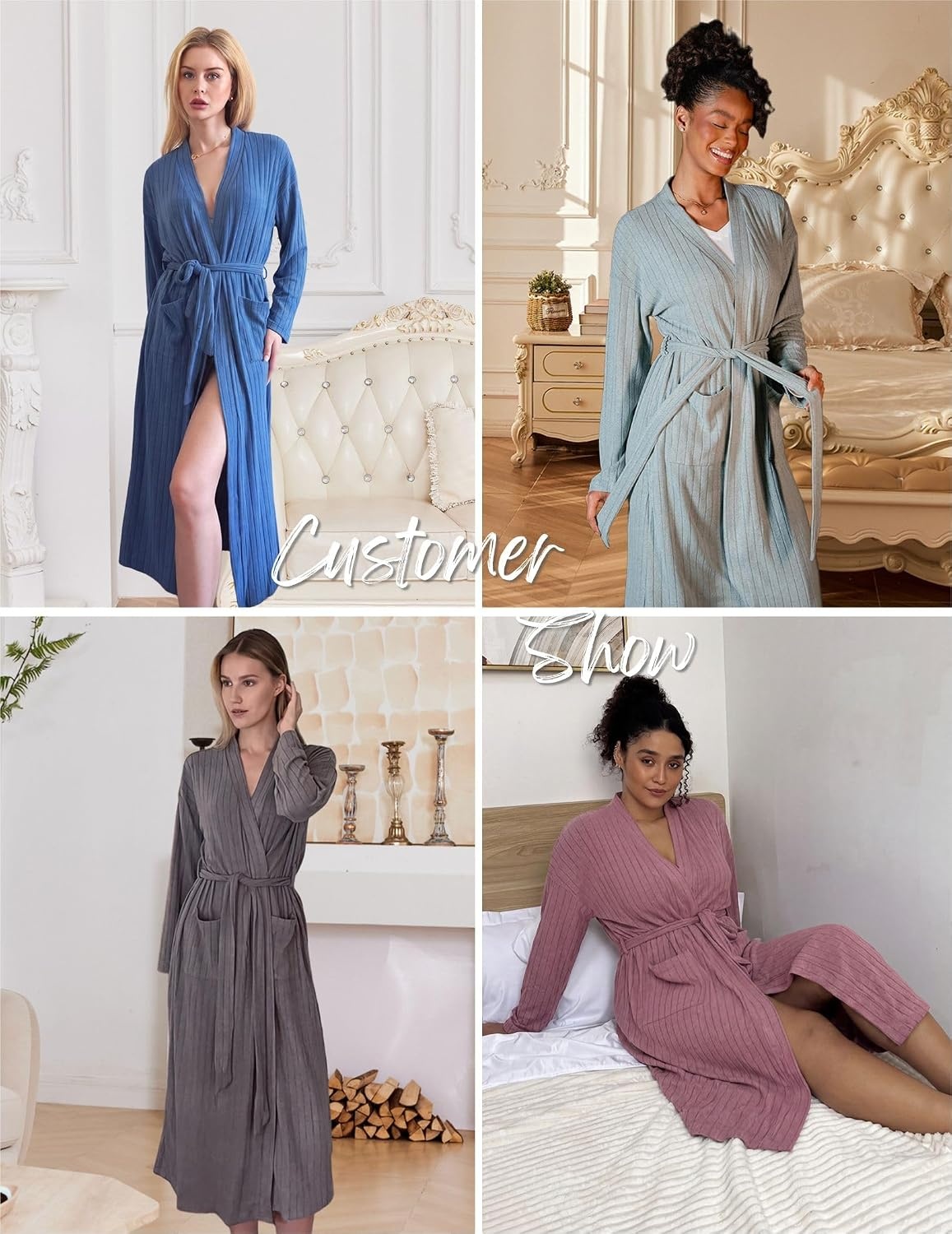 image:imageEkouaer Womens Robes Long Bathrobe Ribbed Knit Kimono Robe Soft Sleepwear Lightweight Robes with Pockets Casual Ladies Loungewear Long Sleeves Midcalf LengthPurple