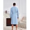 Ekouaer Mens Robes Lightweight Waffle Knit Kimono Bathrobe Long Sleeve Sleepwear Soft Knee Length Robe with Pockets(Clear Blue)