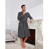Ekouaer Mens Robes Lightweight Waffle Knit Kimono Bathrobe Long Sleeve Sleepwear Soft Knee Length Robe with Pockets(Dark Grey)