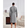 Ekouaer Mens Robes Lightweight Waffle Knit Kimono Bathrobe Long Sleeve Sleepwear Soft Knee Length Robe with Pockets(Light Grey)