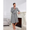 Ekouaer Mens Robes Lightweight Waffle Knit Kimono Bathrobe Long Sleeve Sleepwear Soft Knee Length Robe with Pockets(Light Grey)