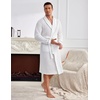 Ekouaer Mens Robes Lightweight Waffle Knit Kimono Bathrobe Long Sleeve Sleepwear Soft Knee Length Robe with Pockets(White)