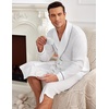 Ekouaer Mens Robes Lightweight Waffle Knit Kimono Bathrobe Long Sleeve Sleepwear Soft Knee Length Robe with Pockets(White)