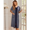 Ekouaer Robes For Women Zipper Bathrobe Short Sleeve Duster With Pockets | Zipper Front House Coat, Lightweight Sleepwear, Plus Size Loungewear, Ladies Nightgown for Mother, Postoperative Gown, Sleep(Navy Blue)