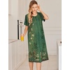 Ekouaer Robes For Women Zipper Bathrobe Short Sleeve Duster With Pockets | Zipper Front House Coat, Lightweight Sleepwear, Plus Size Loungewear, Ladies Nightgown for Mother, Postoperative Gown, Sleep(Green Ethnic Style)