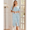 Ekouaer Robes For Women Zipper Bathrobe Short Sleeve Duster With Pockets | Zipper Front House Coat, Lightweight Sleepwear, Plus Size Loungewear, Ladies Nightgown for Mother, Postoperative Gown, Sleep(Blue Floral)