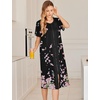 Ekouaer Robes For Women Zipper Bathrobe Short Sleeve Duster With Pockets | Zipper Front House Coat, Lightweight Sleepwear, Plus Size Loungewear, Ladies Nightgown for Mother, Postoperative Gown, Sleep(Black Sakura)