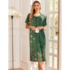 Ekouaer Robes For Women Zipper Bathrobe Short Sleeve Duster With Pockets | Zipper Front House Coat, Lightweight Sleepwear, Plus Size Loungewear, Ladies Nightgown for Mother, Postoperative Gown, Sleep(Green Ethnic Style)