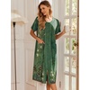 Ekouaer Robes For Women Zipper Bathrobe Short Sleeve Duster With Pockets | Zipper Front House Coat, Lightweight Sleepwear, Plus Size Loungewear, Ladies Nightgown for Mother, Postoperative Gown, Sleep(Green Ethnic Style)