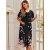 Ekouaer Robes For Women Zipper Bathrobe Short Sleeve Duster With Pockets | Zipper Front House Coat, Lightweight Sleepwear, Plus Size Loungewear, Ladies Nightgown for Mother, Postoperative Gown, Sleep(Black Sakura)