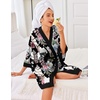 Ekouaer Robes for Women Bathrobe Lightweight Robe 3/4 Sleeve Knit Sleepwear | Summer Robe for Women with Pockets, Knee Length Womens Robe, Kimono Sleepwear(Black Leaves)