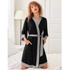 Ekouaer Robes for Women Bathrobe Lightweight Robe 3/4 Sleeve Knit Sleepwear | Summer Robe for Women with Pockets, Knee Length Womens Robe, Kimono Sleepwear(Black)
