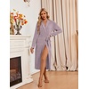 Ekouaer Robes for Women Long Knit Bathrobe Soft Lightweight Kimono Robes | Womens Long Robes, Soft Long Sleeve BathRobes with Pockets, Ladies Mid Calf Length Casual Sleepwear with Inner Tie Outer Belt(Purple)