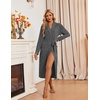 Ekouaer Robes for Women Long Knit Bathrobe Soft Lightweight Kimono Robes | Womens Long Robes, Soft Long Sleeve BathRobes with Pockets, Ladies Mid Calf Length Casual Sleepwear with Inner Tie Outer Belt(Dark Grey)