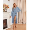Ekouaer Robes for Women Long Knit Bathrobe Soft Lightweight Kimono Robes | Womens Long Robes, Soft Long Sleeve BathRobes with Pockets, Ladies Mid Calf Length Casual Sleepwear with Inner Tie Outer Belt(Light Blue)