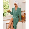 Ekouaer Robes for Women Long Knit Bathrobe Soft Lightweight Kimono Robes | Womens Long Robes, Soft Long Sleeve BathRobes with Pockets, Ladies Mid Calf Length Casual Sleepwear with Inner Tie Outer Belt(Green)