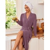 Ekouaer Robes for Women Long Knit Bathrobe Soft Lightweight Kimono Robes | Womens Long Robes, Soft Long Sleeve BathRobes with Pockets, Ladies Mid Calf Length Casual Sleepwear with Inner Tie Outer Belt(Maroon)