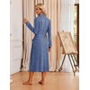 Ekouaer Robes for Women Long Knit Bathrobe Soft Lightweight Kimono Robes | Womens Long Robes, Soft Long Sleeve BathRobes with Pockets, Ladies Mid Calf Length Casual Sleepwear with Inner Tie Outer Belt(Navy Blue)