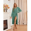 Ekouaer Robes for Women Long Knit Bathrobe Soft Lightweight Kimono Robes | Womens Long Robes, Soft Long Sleeve BathRobes with Pockets, Ladies Mid Calf Length Casual Sleepwear with Inner Tie Outer Belt(Green)