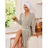 Ekouaer Robes for Women Long Knit Bathrobe Soft Lightweight Kimono Robes | Womens Long Robes, Soft Long Sleeve BathRobes with Pockets, Ladies Mid Calf Length Casual Sleepwear with Inner Tie Outer Belt(Khaki)
