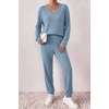 Ekouaer Women’s 2 Piece Long Sleeve Lounge Set Ribbed Knit Pajamas Set | Ribbed Knit Fabric, Soft Lounge Sets, Fall Sleepwear, Airport Outfits, Jogger Pants With Pockets, Matching Track Suits(Light Blue)