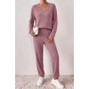 Ekouaer Women’s 2 Piece Long Sleeve Lounge Set Ribbed Knit Pajamas Set | Ribbed Knit Fabric, Soft Lounge Sets, Fall Sleepwear, Airport Outfits, Jogger Pants With Pockets, Matching Track Suits(Dusty Rose)