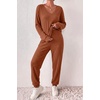 Ekouaer Women’s 2 Piece Long Sleeve Lounge Set Ribbed Knit Pajamas Set | Ribbed Knit Fabric, Soft Lounge Sets, Fall Sleepwear, Airport Outfits, Jogger Pants With Pockets, Matching Track Suits(Caramel)