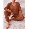 Ekouaer Women’s 2 Piece Long Sleeve Lounge Set Ribbed Knit Pajamas Set | Ribbed Knit Fabric, Soft Lounge Sets, Fall Sleepwear, Airport Outfits, Jogger Pants With Pockets, Matching Track Suits(Caramel)