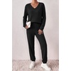 Ekouaer Women’s 2 Piece Long Sleeve Lounge Set Ribbed Knit Pajamas Set | Ribbed Knit Fabric, Soft Lounge Sets, Fall Sleepwear, Airport Outfits, Jogger Pants With Pockets, Matching Track Suits(Black)