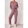 Ekouaer Women’s 2 Piece Long Sleeve Lounge Set Ribbed Knit Pajamas Set | Ribbed Knit Fabric, Soft Lounge Sets, Fall Sleepwear, Airport Outfits, Jogger Pants With Pockets, Matching Track Suits(Dusty Rose)