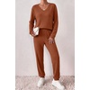 Ekouaer Women’s 2 Piece Long Sleeve Lounge Set Ribbed Knit Pajamas Set | Ribbed Knit Fabric, Soft Lounge Sets, Fall Sleepwear, Airport Outfits, Jogger Pants With Pockets, Matching Track Suits(Caramel)