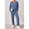 Ekouaer Women’s 2 Piece Long Sleeve Lounge Set Ribbed Knit Pajamas Set | Ribbed Knit Fabric, Soft Lounge Sets, Fall Sleepwear, Airport Outfits, Jogger Pants With Pockets, Matching Track Suits(Blue-grey)