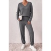 Ekouaer Women’s 2 Piece Long Sleeve Lounge Set Ribbed Knit Pajamas Set | Ribbed Knit Fabric, Soft Lounge Sets, Fall Sleepwear, Airport Outfits, Jogger Pants With Pockets, Matching Track Suits(Dak Grey)
