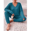 Ekouaer Women’s 2 Piece Long Sleeve Lounge Set Ribbed Knit Pajamas Set | Ribbed Knit Fabric, Soft Lounge Sets, Fall Sleepwear, Airport Outfits, Jogger Pants With Pockets, Matching Track Suits(Green Blue)