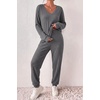 Ekouaer Women’s 2 Piece Long Sleeve Lounge Set Ribbed Knit Pajamas Set | Ribbed Knit Fabric, Soft Lounge Sets, Fall Sleepwear, Airport Outfits, Jogger Pants With Pockets, Matching Track Suits(Dak Grey)