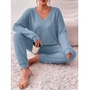 Ekouaer Women’s 2 Piece Long Sleeve Lounge Set Ribbed Knit Pajamas Set | Ribbed Knit Fabric, Soft Lounge Sets, Fall Sleepwear, Airport Outfits, Jogger Pants With Pockets, Matching Track Suits(Light Blue)