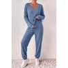 Ekouaer Women’s 2 Piece Long Sleeve Lounge Set Ribbed Knit Pajamas Set | Ribbed Knit Fabric, Soft Lounge Sets, Fall Sleepwear, Airport Outfits, Jogger Pants With Pockets, Matching Track Suits(Blue-grey)