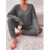 Ekouaer Women’s 2 Piece Long Sleeve Lounge Set Ribbed Knit Pajamas Set | Ribbed Knit Fabric, Soft Lounge Sets, Fall Sleepwear, Airport Outfits, Jogger Pants With Pockets, Matching Track Suits(Dak Grey)