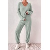 Ekouaer Women’s 2 Piece Long Sleeve Lounge Set Ribbed Knit Pajamas Set | Ribbed Knit Fabric, Soft Lounge Sets, Fall Sleepwear, Airport Outfits, Jogger Pants With Pockets, Matching Track Suits(Light Green)
