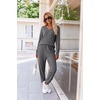 Ekouaer Women’s 2 Piece Long Sleeve Lounge Set Ribbed Knit Pajamas Set | Ribbed Knit Fabric, Soft Lounge Sets, Fall Sleepwear, Airport Outfits, Jogger Pants With Pockets, Matching Track Suits(Dak Grey)